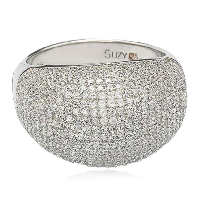 Suzy Levian Sterling Silver Pave Dome Cz Cocktail Ring